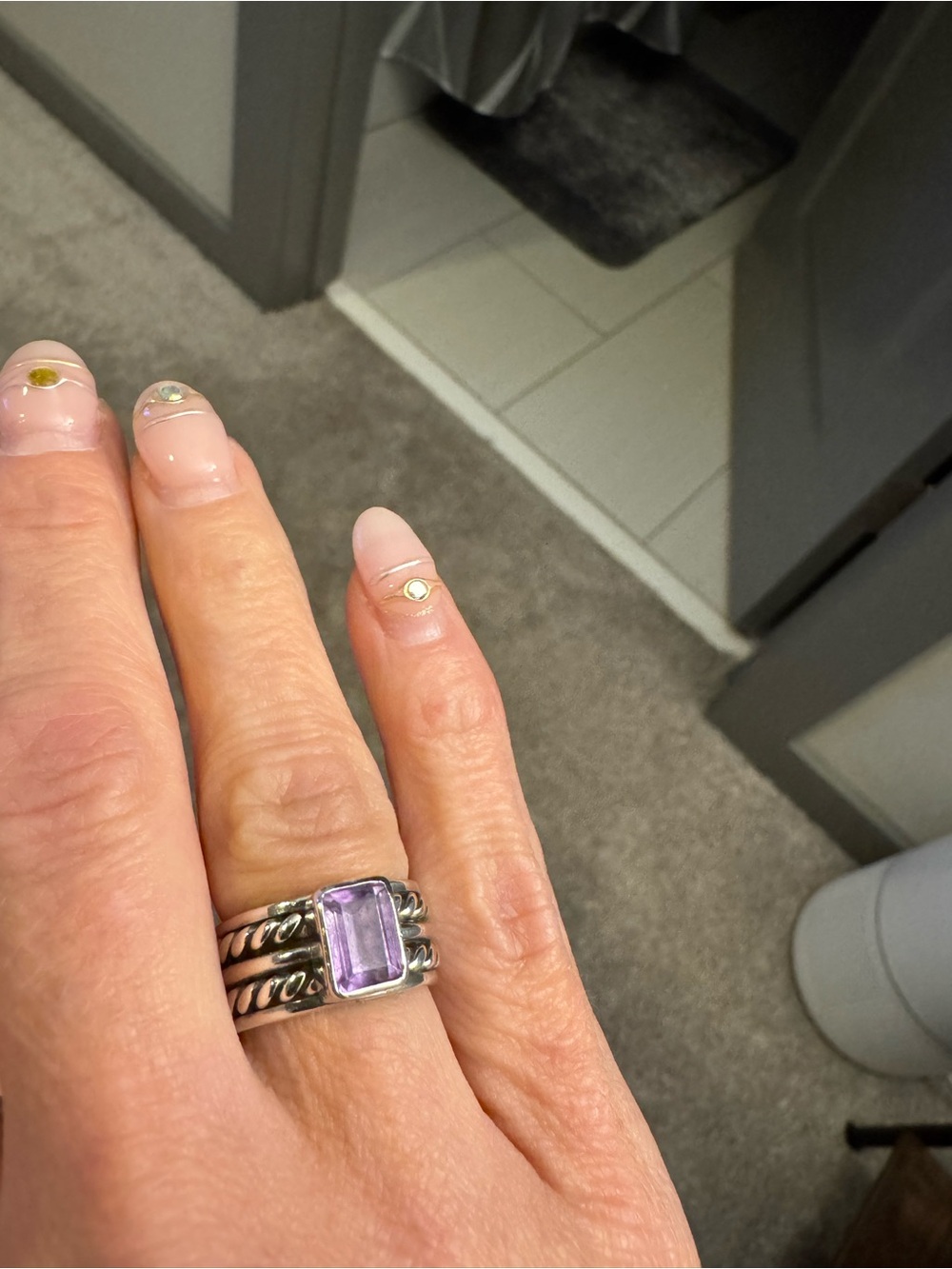 Sterling Silver Cable Wrap Ring with Rectangular Amethyst Gemstone
